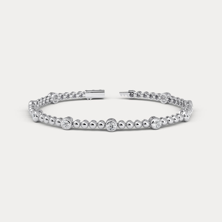 1 Carat Modern Beaded Lab - Grown Diamond Tennis Bracelet in Sterling Silver - Bezel Set - Bracelets