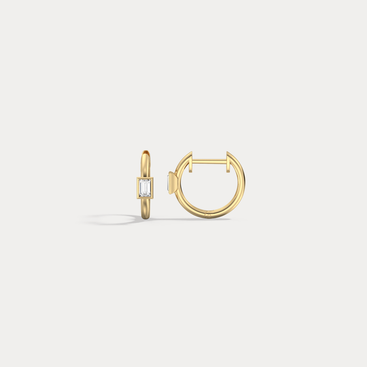 12mm Emerald Cut Lab - Grown Diamond Huggie Hoop Earrings in 14K Gold/Platinum - Earrings