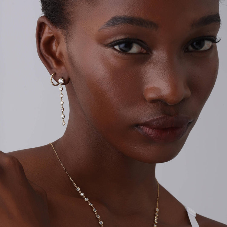 Bubble Bead Lab-Grown Diamond Huggie Hoop Earrings - Earrings