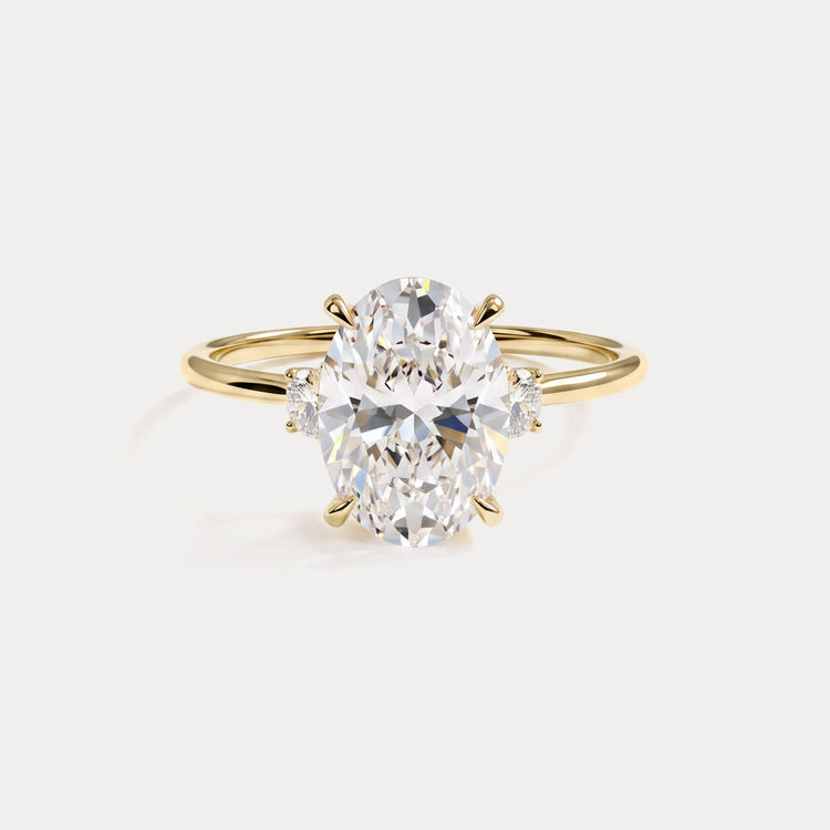 Olivia丨2CT Three-Stone Lotus-Inspired Lab-grown Diamond Engagement Ring - Rings
