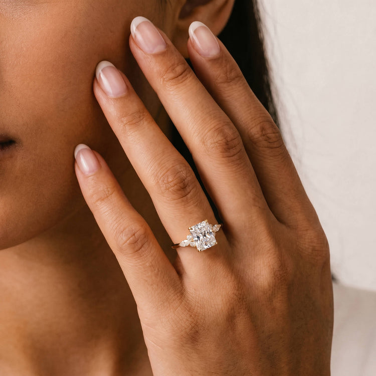 Colette丨Radiant Lab Diamond Split Shank Engagement Ring with Marquise & Round Accents - Rings
