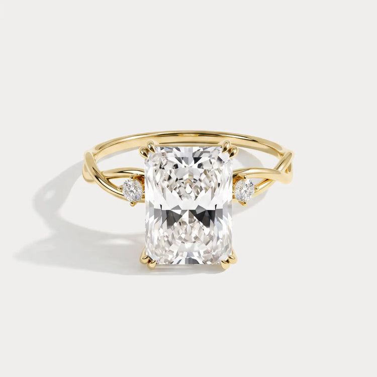 Amira丨3CT Radiant Cut Lab Diamond Twisted Three Stones Engagement Ring - Rings