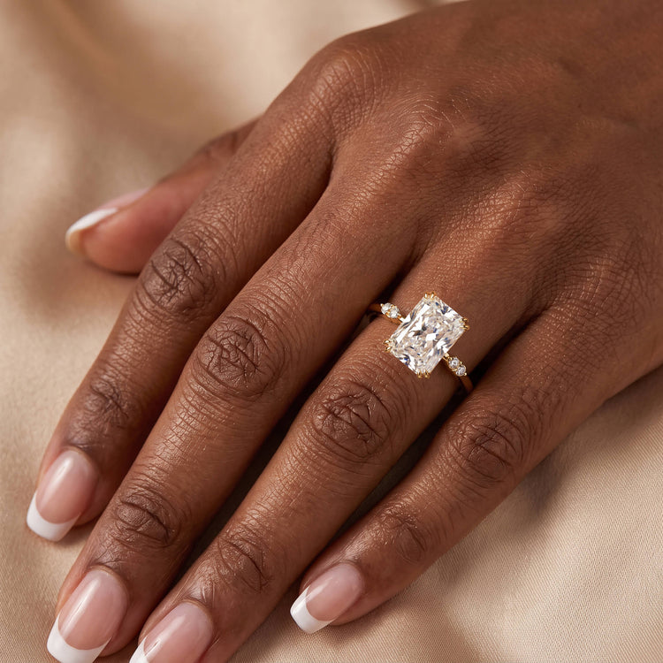 Amelie丨3CT Radiant Cut Lab Diamond Engagement Ring in 14K Solid Gold/Platinum - Rings