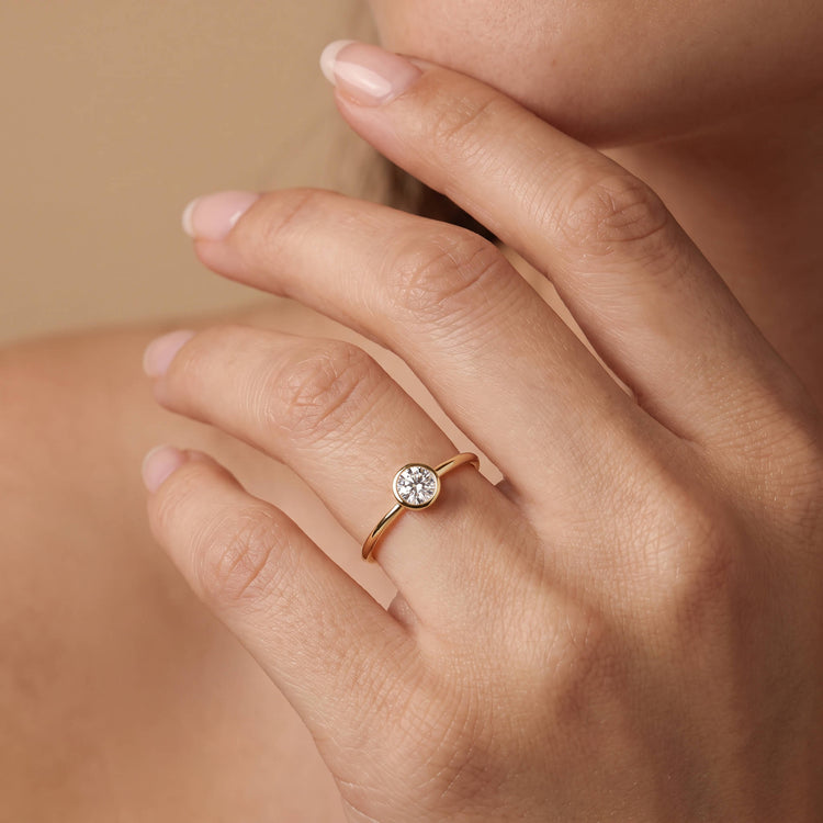 Minimalist Solitaire Bezel Set Round Lab Grown Diamond Ring - Rings