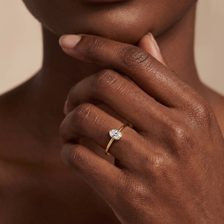 Minimalist Lab Diamond Bezel Solitaire Ring In 14K Solid Gold/Platinum - Rings
