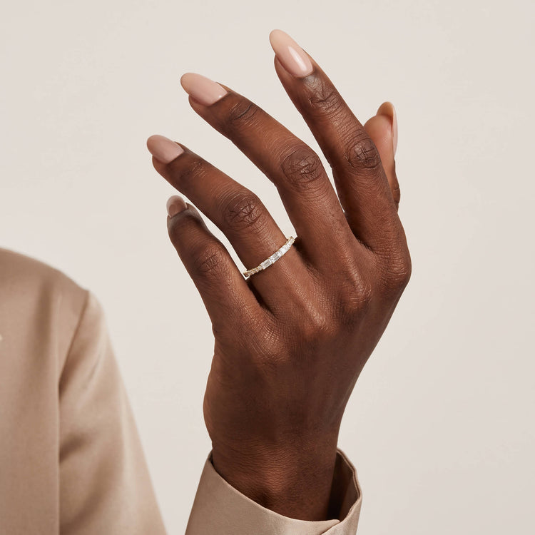 Baguette And Round Lab Diamond Half Eternity Band - Rings