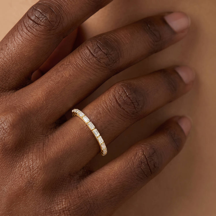 Dainty Baguette Lab Grown Diamond Half Eternity Ring in 14K Gold/Platinum - Rings