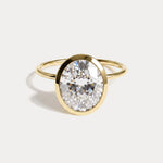 Sophia丨3CT Oval Cut Lab-Grown Diamond Bezel Engagement Ring in 14K Gold/Platinum - Rings