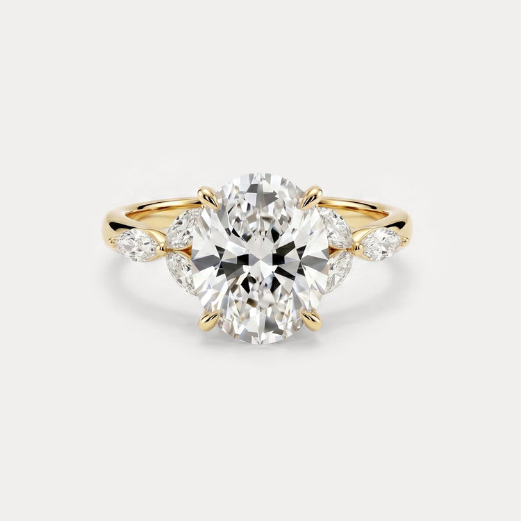 Odette丨Oval Lab - Grown Diamond Engagement Ring with Marquise Side Diamonds - Rings