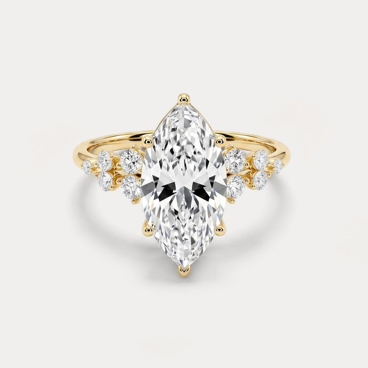 Elowen丨Marquise Lab Diamond Engagement Ring with Floral Diamond Cluster Accents - Rings