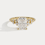Lauren丨Radiant Lab Diamond Engagement Ring with Floral Diamond Cluster Accents - Rings