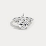 Pear Lab Diamond Engagement Ring with Floral Diamond Cluster Accents - Rings
