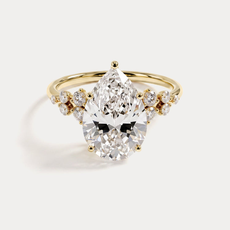 Sloane丨Pear Lab Diamond Engagement Ring with Floral Diamond Cluster Accents