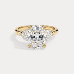 Ophelia丨Oval Lab Diamond Trilogy Engagement Ring with Half-Moon Side Stones - Rings