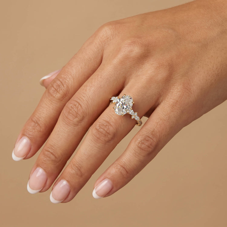 Naomi丨Oval Lab Diamond Floral Vine Accent Pavé Engagement Ring - Rings