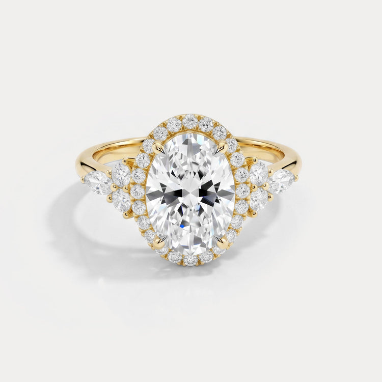 Scarlett丨Oval Lab-Grown Diamond Halo Ring with Marquise & Round Diamond Accents - Rings