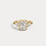 Zoey丨Radiant Bezel Set Lab Diamond Three-Stone Engagement Ring with Pear Side Stones