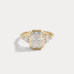 Zoey丨Radiant Bezel Set Lab Diamond Three-Stone Engagement Ring with Pear Side Stones - Rings