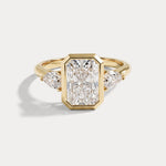 Zoey丨Radiant Bezel Set Lab Diamond Three-Stone Engagement Ring with Pear Side Stones - Rings