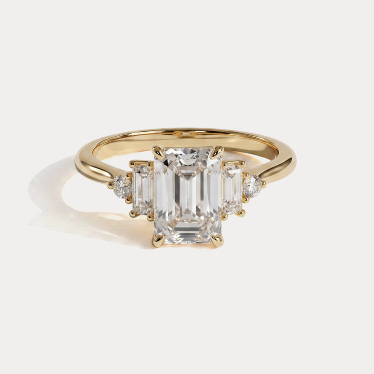 Doris丨Emerald Lab-Grown Diamond Engagement Ring with Baguette & Round Side Stones - Rings