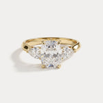 Natalie丨Elongated Cushion Lab Diamond Engagement Ring with Leaf-Inspired Pear Accents - Rings
