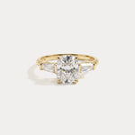 Estelle丨Elongated Cushion Lab Diamond Three-Stone Engagement Ring with Tapered Baguette Accents - Rings