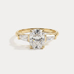 Estelle丨Elongated Cushion Lab Diamond Three-Stone Engagement Ring with Tapered Baguette Accents - Rings