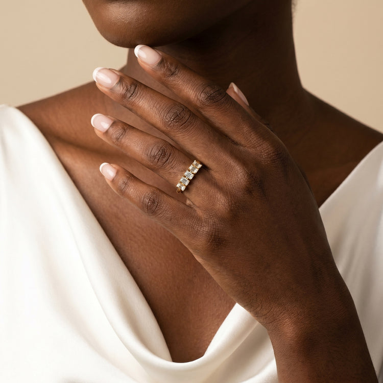 Floating Emerald Cut Lab-Grown Diamond Five-Stone Anniversary Ring - Rings