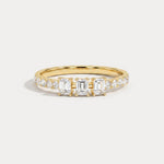 Floating Emerald Lab-Grown Diamond Three-Stone Pavé Ring - Rings