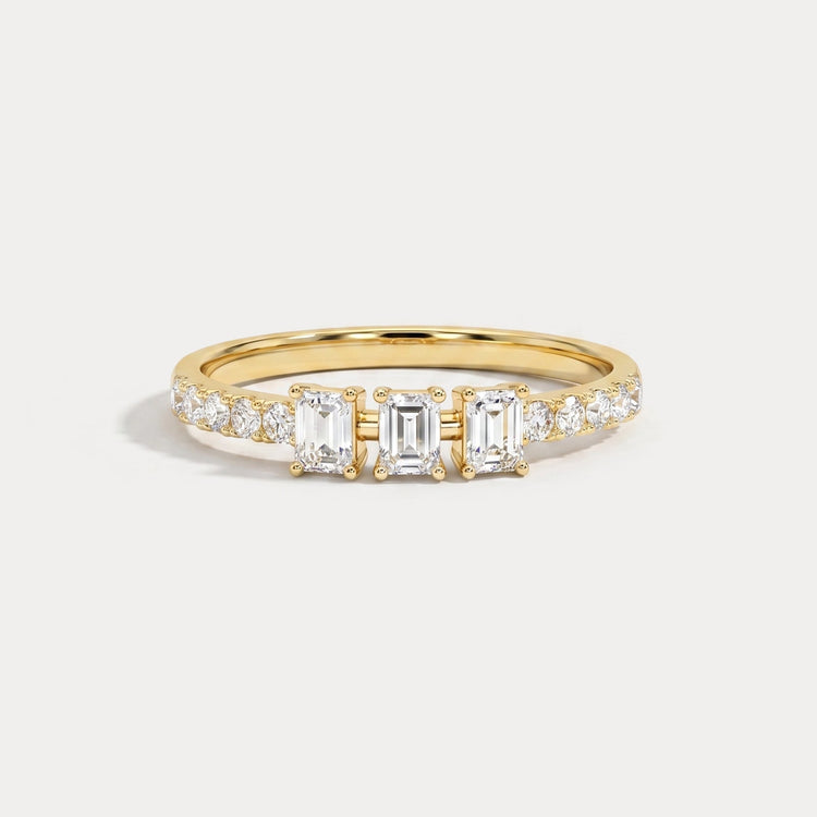 Floating Emerald Lab-Grown Diamond Three-Stone Pavé Ring - Rings