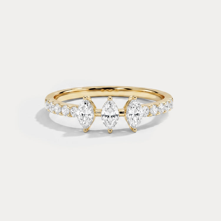 Floating Marquise Lab-Grown Diamond Three-Stone Pavé Ring - Rings