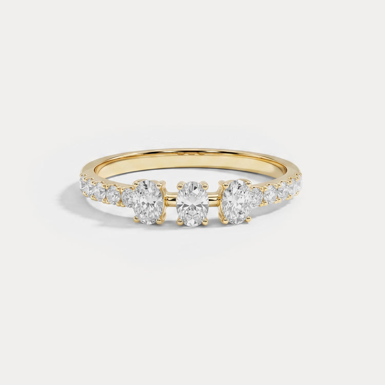Floating Oval Lab-Grown Diamond Three-Stone Pavé Ring - Rings