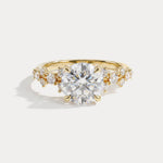 Round Cut Lab-Grown Diamond Leaf Accent Engagement Ring