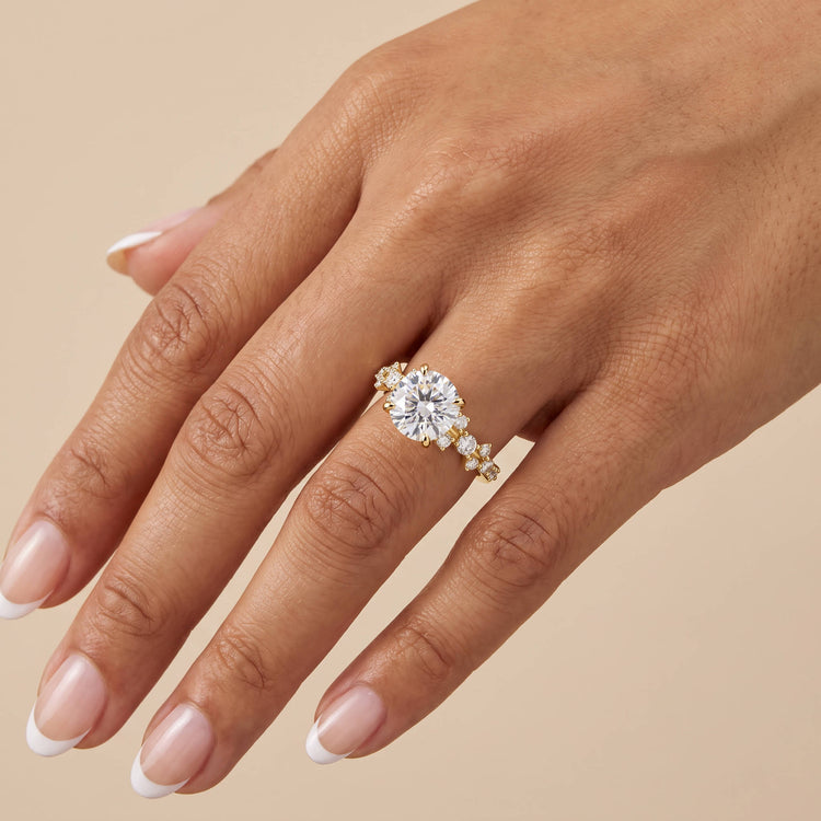 Round Cut Lab-Grown Diamond Leaf Accent Engagement Ring - Rings