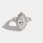 Cressida丨Marquise Lab Diamond Vintage-Inspired Leaf Halo Engagement Ring
