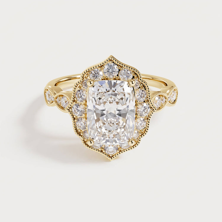 Lorelei丨Elongated Cushion Lab Diamond Vintage-Inspired Halo Engagement Ring - Rings