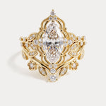 Elaine丨Marquise Cut Lab Diamond Ornate Botanical Engagement Ring Set - Rings