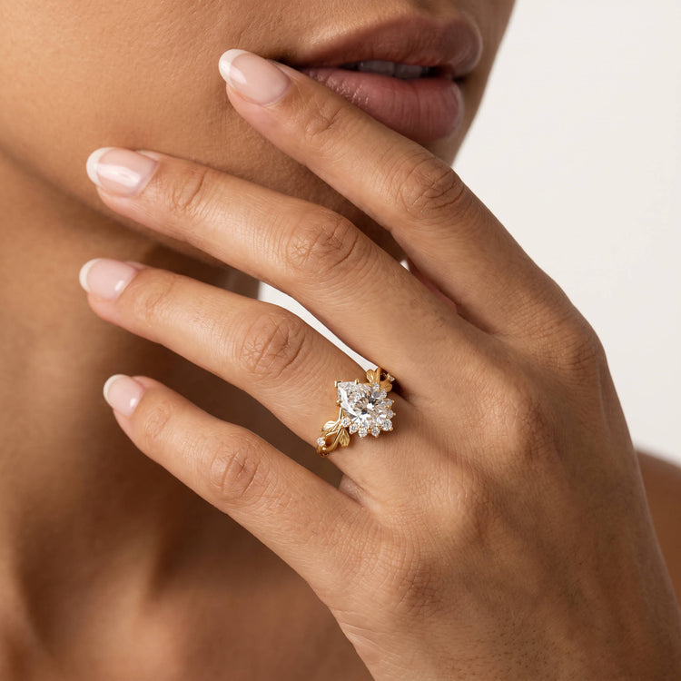 Diane丨Pear Cut Lab-Diamond Botanical Vine Twisted Shank Engagement Ring - Rings