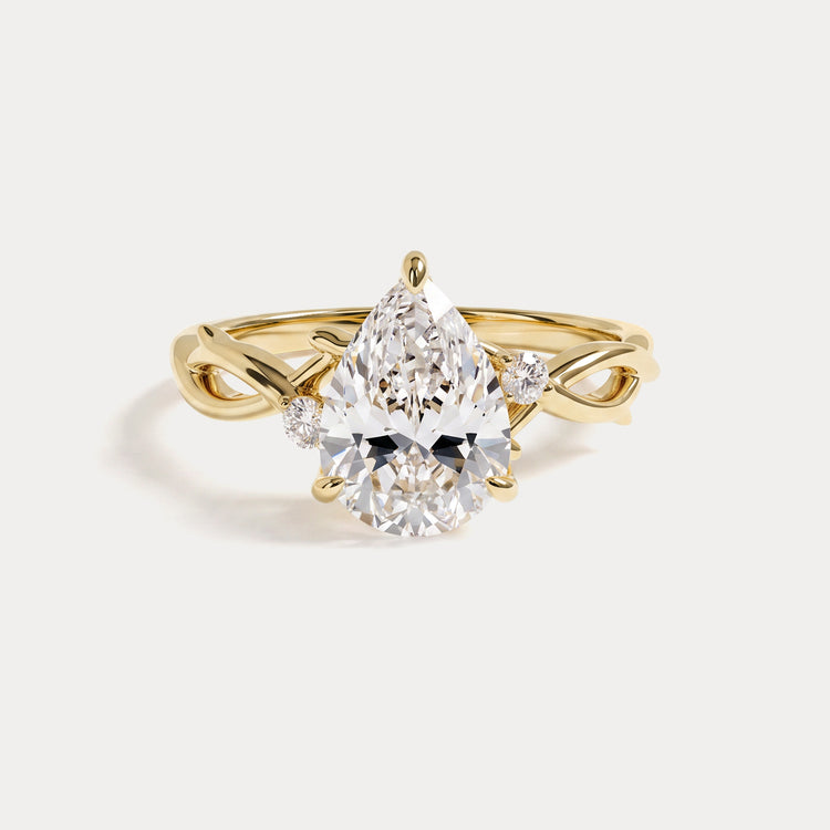 Cecily丨Pear Cut Lab Diamond Intertwined Accent Engagement Ring - Rings