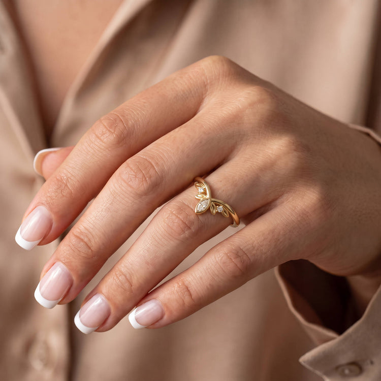 Butterfly Wing Marquise Three-Stone Lab Diamond Wedding Band - Rings