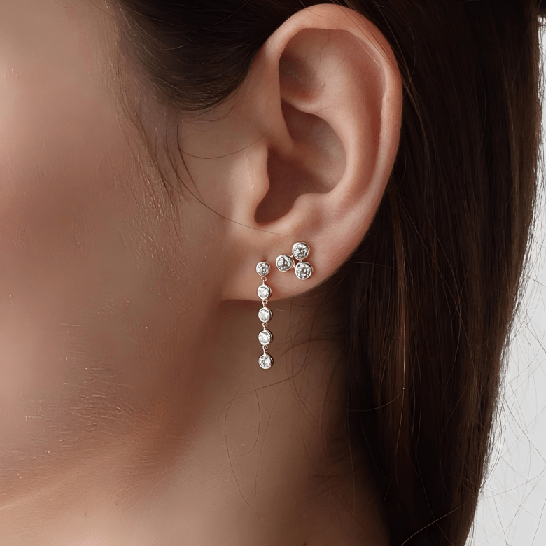 14K Solid Gold Bezel Dangle Earring With Lab Created Diamond -