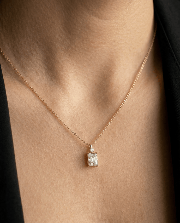 2CT Emerald Cut Lab Diamond Pendant Necklace In 14K Solid Gold/Platinum - Necklaces