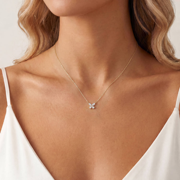 0.5CTW Lab Grown Diamond Butterfly Necklace In 14K Solid Gold/Platinum - Necklaces