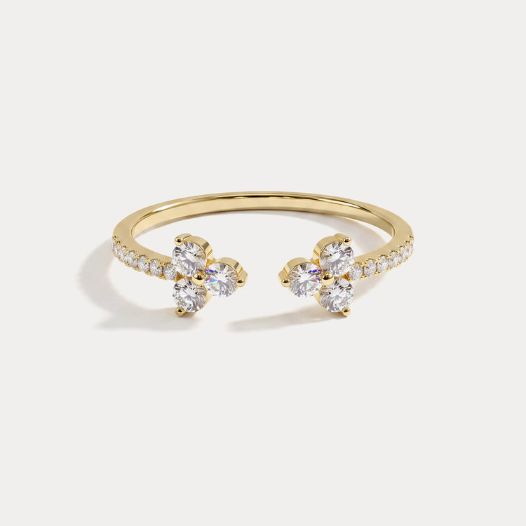 14K Solid Gold Cuff Open Promise Ring With Lab Diamond - Rings