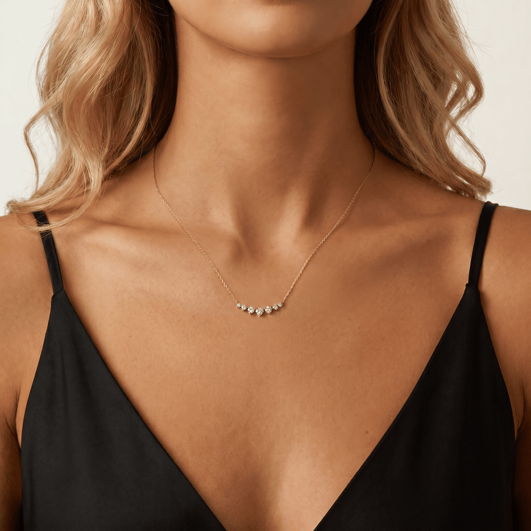 Lab-Grown Diamond Cluster Bar Necklace in 14K Solid Gold / Platinum - Necklaces