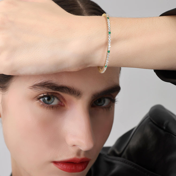 3.52CTW DEW Moissanite Flexible Bangle Bracelet with Lab Created Emerald -