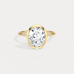 3CT Oval Cut Lab - Grown Diamond Bezel Engagement Ring in 14K Gold/Platinum - Rings