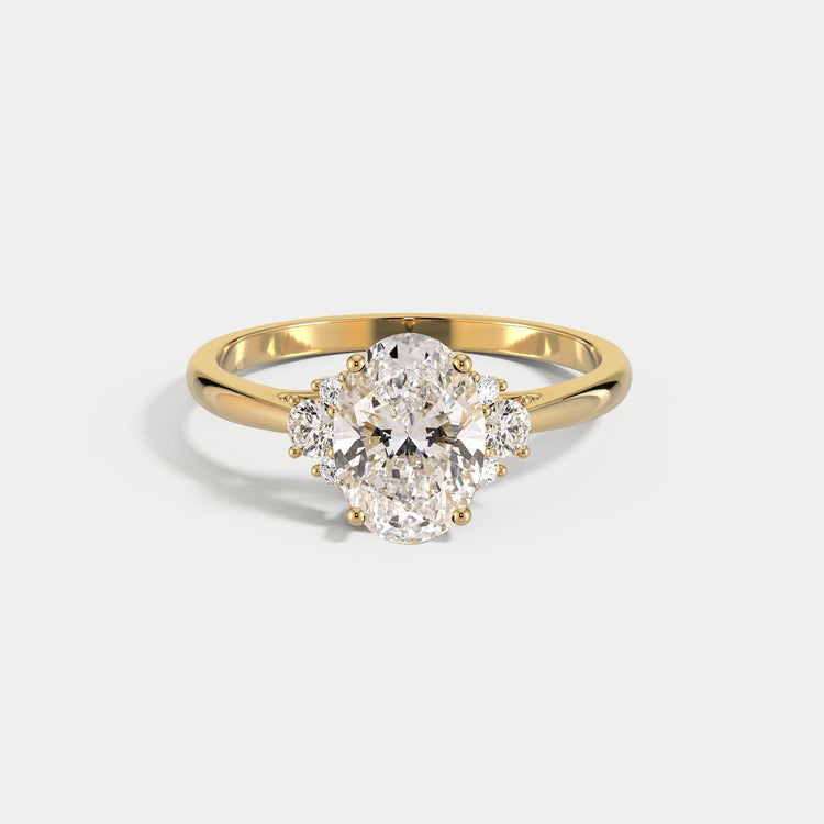 Mila丨Oval Lab Diamond Engagement Ring with Cluster Side Stones - Rings