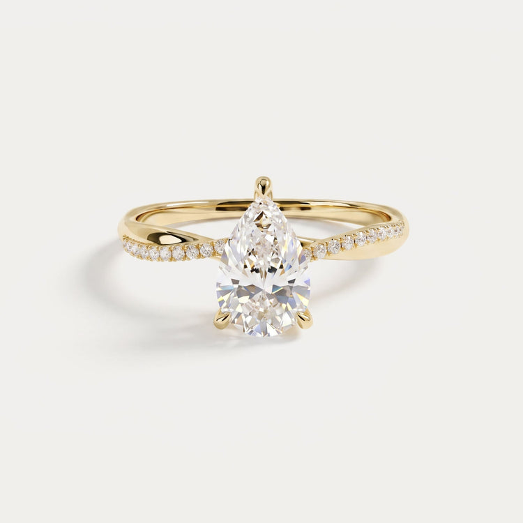 Daphne丨1CT Pear Lab Diamond Engagement Ring–Twisted 14K Gold Band - Rings