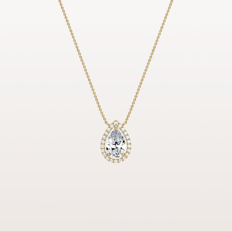 0.5CT Lab Grown Diamond Teardrop Halo Necklace In 14K Solid Gold/Platinum - Necklaces